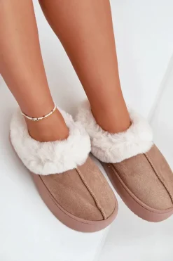 Kapcie Damskie Z Futerkiem Beżowe Zinntia