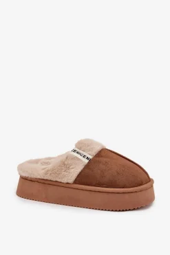 Kapcie Damskie Z Futerkiem Brązowe Parisse