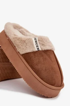 Kapcie Damskie Z Futerkiem Brązowe Parisse