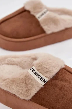 Kapcie Damskie Z Futerkiem Brązowe Parisse