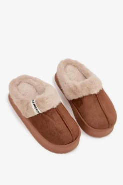 Kapcie Damskie Z Futerkiem Brązowe Parisse