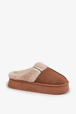 Kapcie Damskie Z Futerkiem Brązowe Parisse