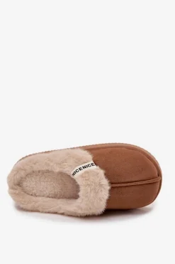 Kapcie Damskie Z Futerkiem Brązowe Parisse