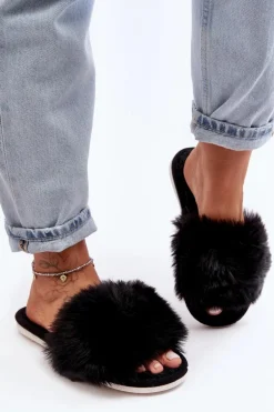 Kapcie Damskie Z Futerkiem Czarne Vienitta