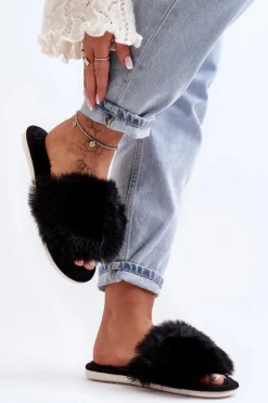 Kapcie Damskie Z Futerkiem Czarne Vienitta