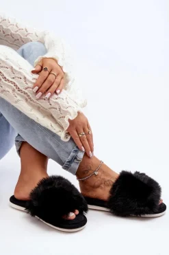 Kapcie Damskie Z Futerkiem Czarne Vienitta