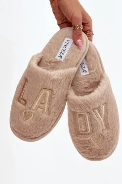 Kapcie Damskie Z Futerkiem LADY Vinceza 19958 Beżowe