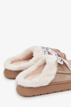 Kapcie Damskie Z Futerkiem I Kokardką Beżowe Fenella