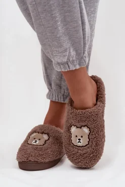 Kapcie Damskie Z Futerkiem Typu Baranek I Misiem Czekoladowe Temiena