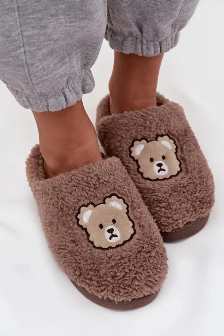 Kapcie Damskie Z Futerkiem Typu Baranek I Misiem Czekoladowe Temiena