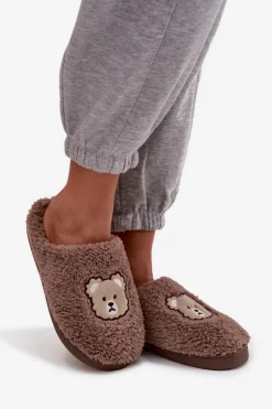 Kapcie Damskie Z Futerkiem Typu Baranek I Misiem Czekoladowe Temiena