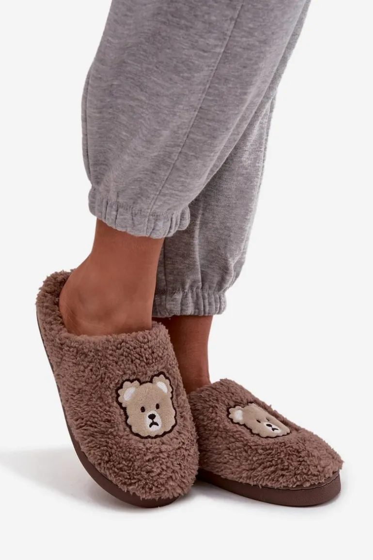 Kapcie Damskie Z Futerkiem Typu Baranek I Misiem Czekoladowe Temiena