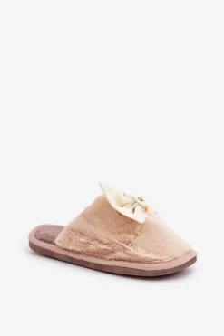 Kapcie Damskie Z Futerkiem I Kokardą Beżowe Olfedi
