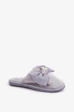 Kapcie Damskie Z Futerkiem I Kokardą Szare Olfedi