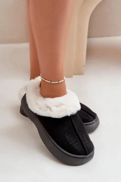 Kapcie Damskie Z Futerkiem Czarne Zinntia