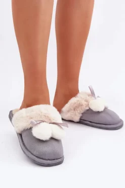 Kapcie Damskie Z Futerkiem Szare Nartani