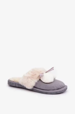 Kapcie Damskie Z Futerkiem Szare Nartani