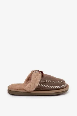 Kapcie Damskie Z Futerkiem I Haftem Zielone Perivelle