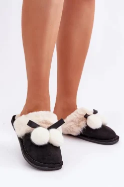 Kapcie Damskie Z Futerkiem Czarne Nartani