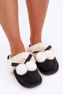 Kapcie Damskie Z Futerkiem Czarne Nartani