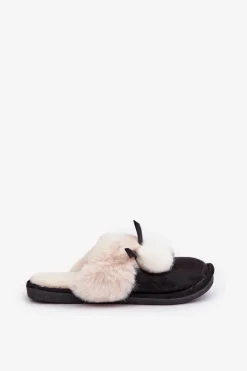 Kapcie Damskie Z Futerkiem Czarne Nartani