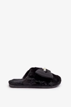 Kapcie Damskie Z Futerkiem I Kokardą Czarne Olfedi