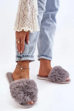 Kapcie Damskie Z Futerkiem Szare Vienitta