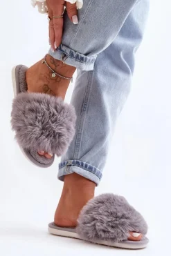 Kapcie Damskie Z Futerkiem Szare Vienitta