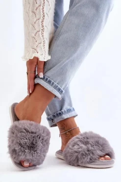 Kapcie Damskie Z Futerkiem Szare Vienitta