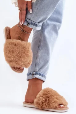 Kapcie Damskie Z Futerkiem Beżowe Vienitta