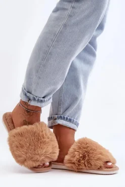 Kapcie Damskie Z Futerkiem Beżowe Vienitta