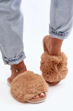 Kapcie Damskie Z Futerkiem Beżowe Vienitta