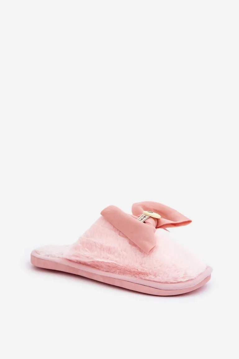 Kapcie Damskie Z Futerkiem I Kokardą Różowe Olfedi