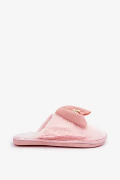 Kapcie Damskie Z Futerkiem I Kokardą Różowe Olfedi