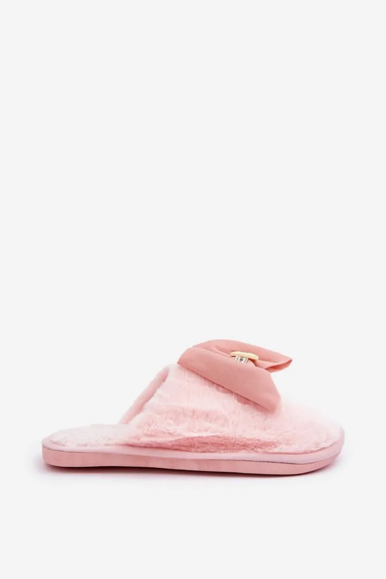Kapcie Damskie Z Futerkiem I Kokardą Różowe Olfedi