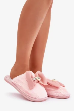 Kapcie Damskie Z Futerkiem I Kokardą Różowe Olfedi