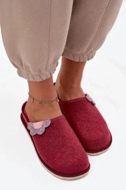 Kapcie Damskie Z Kwiatkiem Inblu CS000043 Bordowe