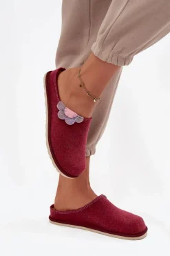 Kapcie Damskie Z Kwiatkiem Inblu CS000043 Bordowe
