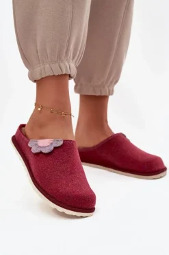Kapcie Damskie Z Kwiatkiem Inblu CS000043 Bordowe