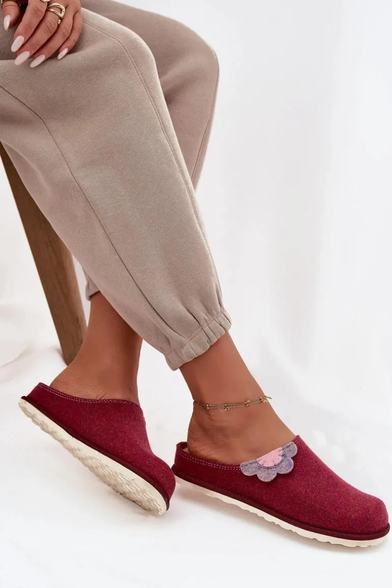 Kapcie Damskie Z Kwiatkiem Inblu CS000043 Bordowe