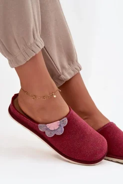 Kapcie Damskie Z Kwiatkiem Inblu CS000043 Bordowe