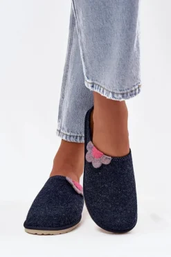 Kapcie Damskie Z Kwiatkiem Inblu CS000043 Granatowe
