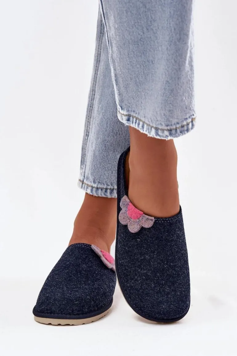 Kapcie Damskie Z Kwiatkiem Inblu CS000043 Granatowe