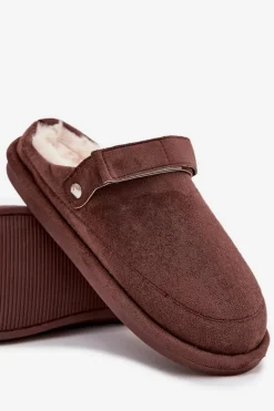 Kapcie Damskie Z Paskiem Ocieplane Futerkiem Czekoladowe Rilena