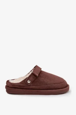 Kapcie Damskie Z Paskiem Ocieplane Futerkiem Czekoladowe Rilena