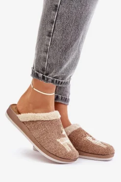 Kapcie Damskie Z Reniferem I Futerkiem Inblu CT000034 Beżowe