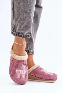 Kapcie Damskie Z Reniferem I Futerkiem Inblu CT000034 Różowe