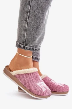 Kapcie Damskie Z Reniferem I Futerkiem Inblu CT000034 Różowe