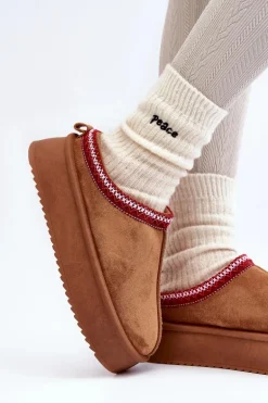 Kapcie Na Grubej Podeszwie Z Eko Zamszu Brązowe Sylva