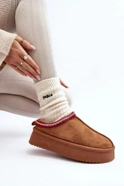 Kapcie Na Grubej Podeszwie Z Eko Zamszu Brązowe Sylva